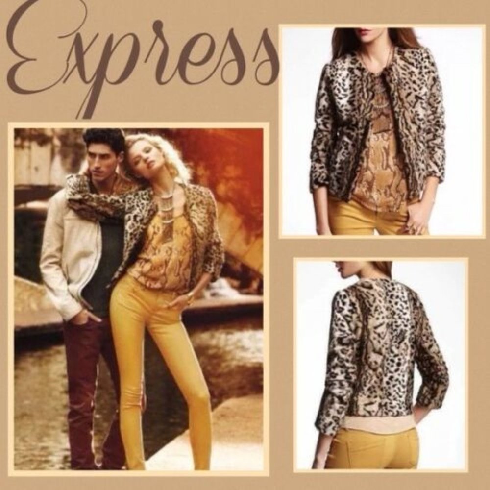 EXPRESS Leopard Cheetah Animal Print Pony Calf Hair Faux Fur Dress Coat Jacket S